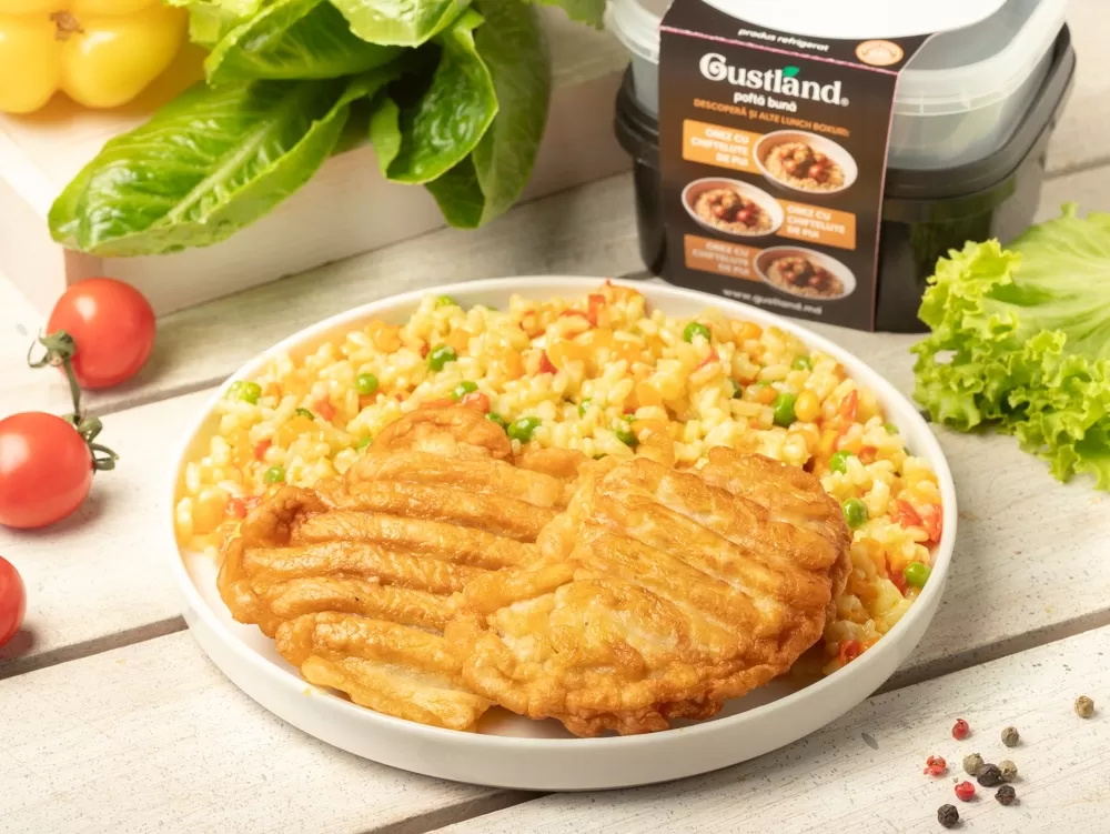 Lunch box Orez cu legume si batuta din pulpa de pui